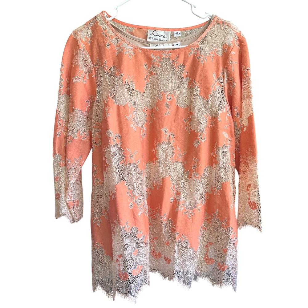 Linea Pink Lace Inlay Blouse With‎ Matching Tank Top 10/M